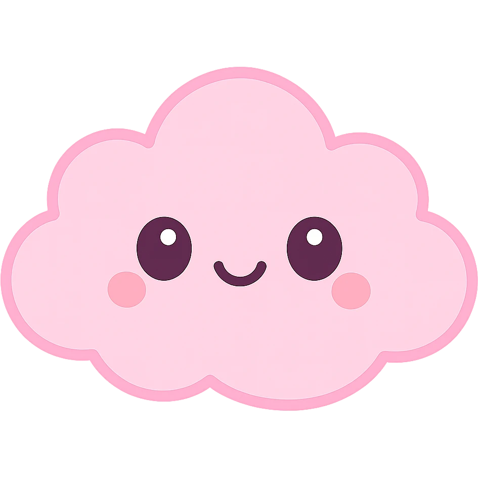 kawaii style icon of a pink cloud with a cute face, soft pinks emoji