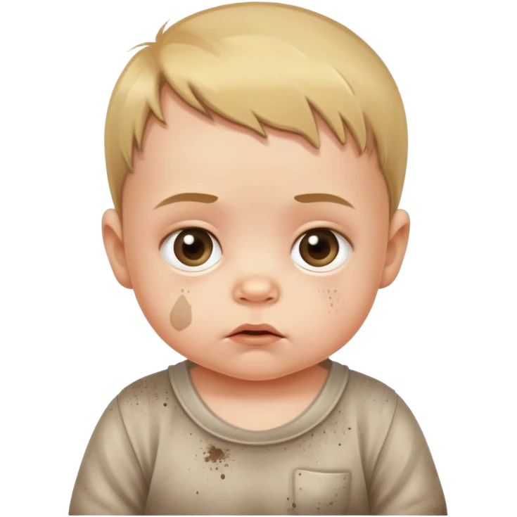 baby with suspicious expression and dirt smudges on cheeks emoji