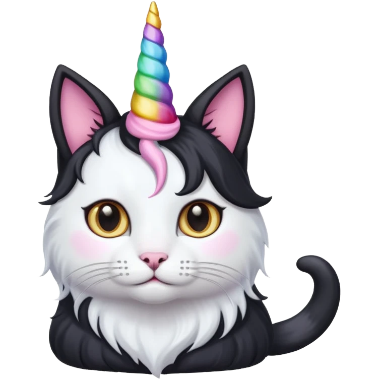 Black long haierd cat whit A unicorn horn emoji