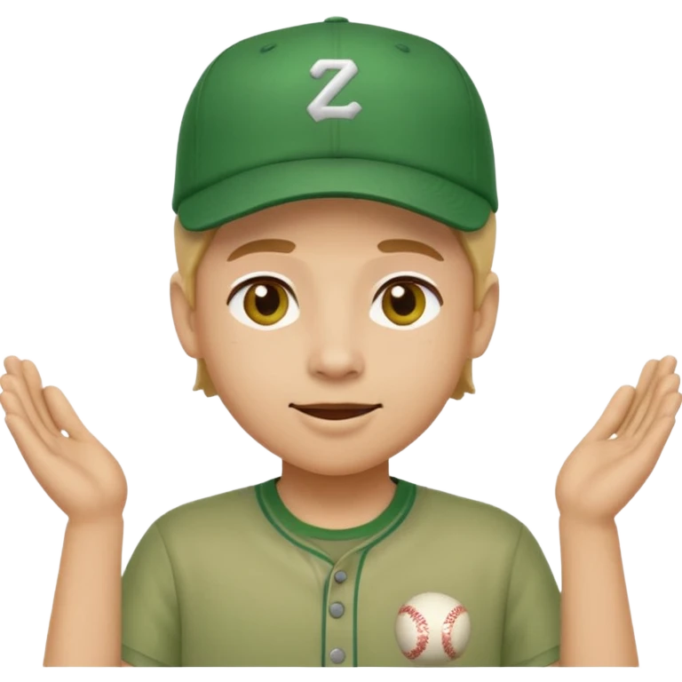 gender neutral person, chest up, wearing a green shirt and a baseball hat, emoji style emoji