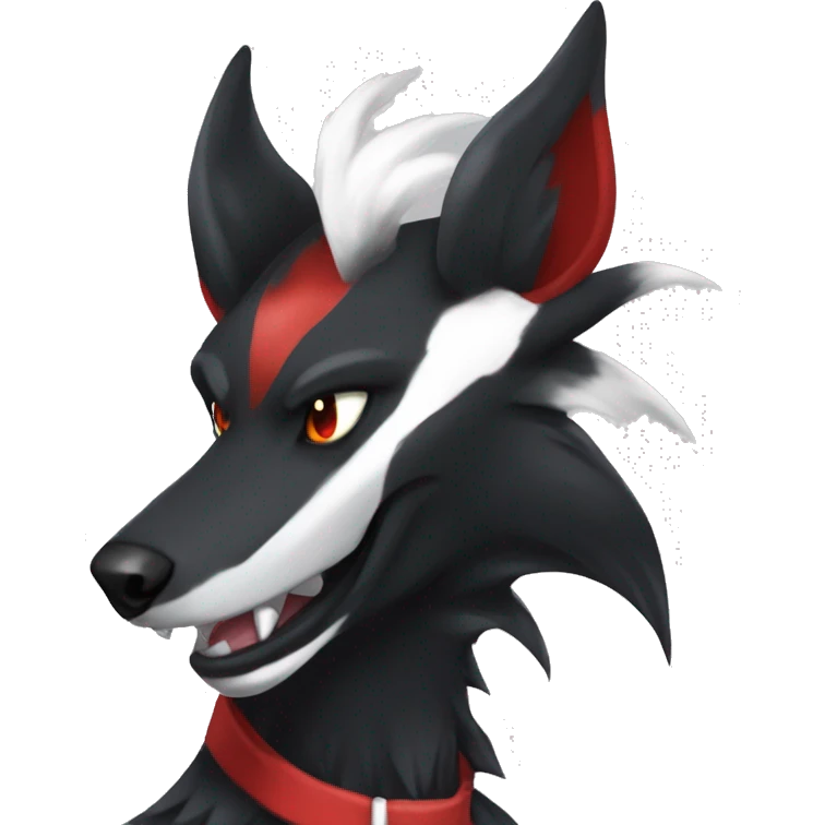 Black Cool Edgy Sergal-Houndoom-Fakémon  with White and Red Edgy markings emoji