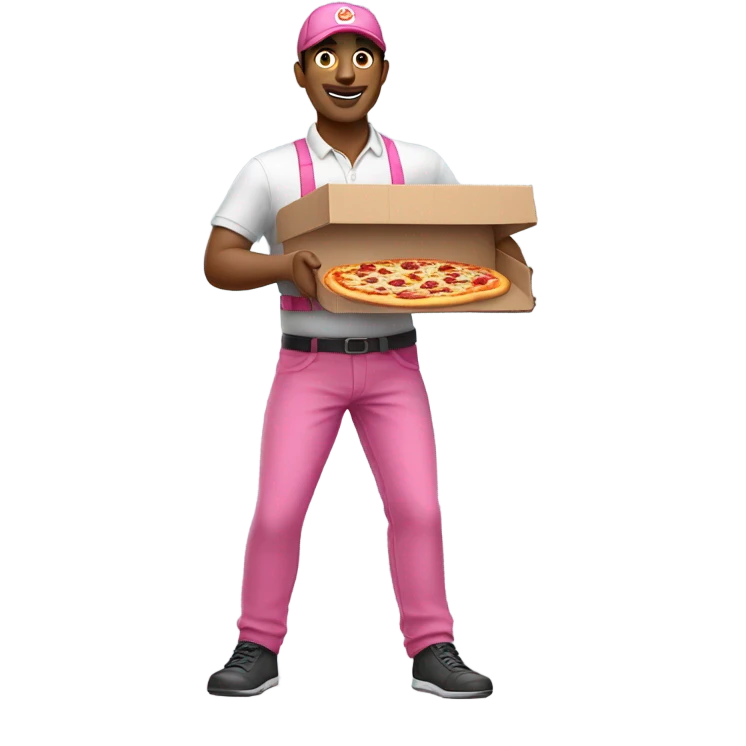 Pizza delivery man wearing pink pants delivering pizza emoji