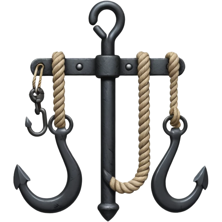 iron hook, 4 hooks in one, black, with rope emoji