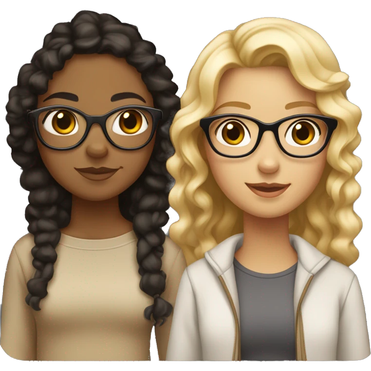 Two Girls both tan but but one with black straight hair and lighter tan and one girls with clear glasses curly brown hair with two blonde pieces in the front with a little darker tan emoji