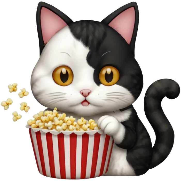 Black and white cat eating popcorn emoji