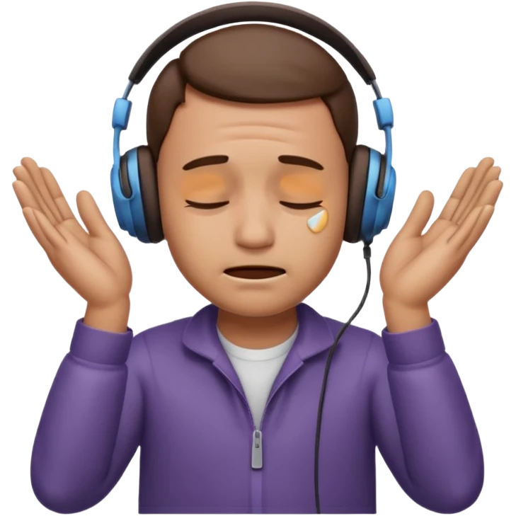 Male emoji with head phone holding both hands listening looks like sad looking down crying and closed his 🫩 only head emoji emoji