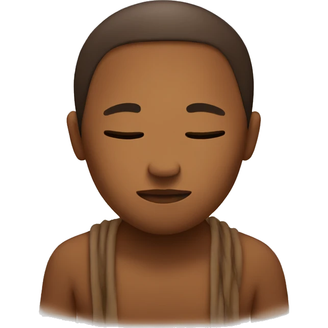 Head only, brown skin, looking down, peacefully meditating emoji