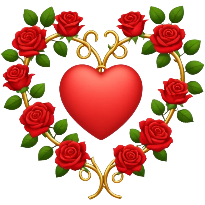 heart shape gold vine with red roses border emoji