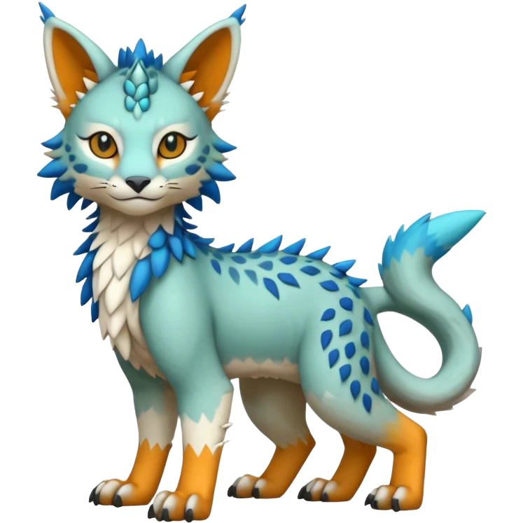 Colorful warm-colored randomly-colored brightly-colored tropical kawaii edgy cute Lynx-Trico-Sergal-Vernid-Fakémon-Pokémon-creature (full body) emoji