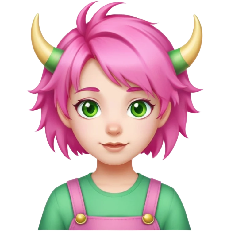 Anya Forger from Spy x Family, cute little girl with pink hair styled with two horn-like tufts, green eyes, and a cheerful expression emoji