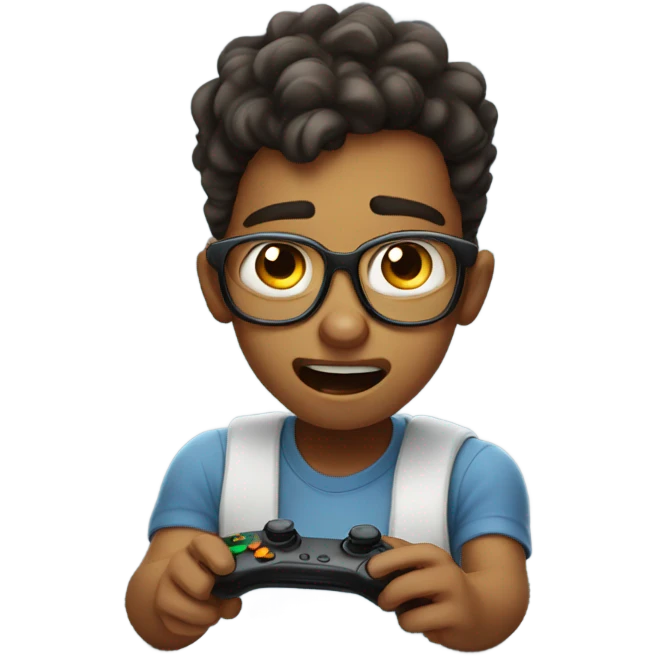 Boy with glasses playing the game farting  emoji