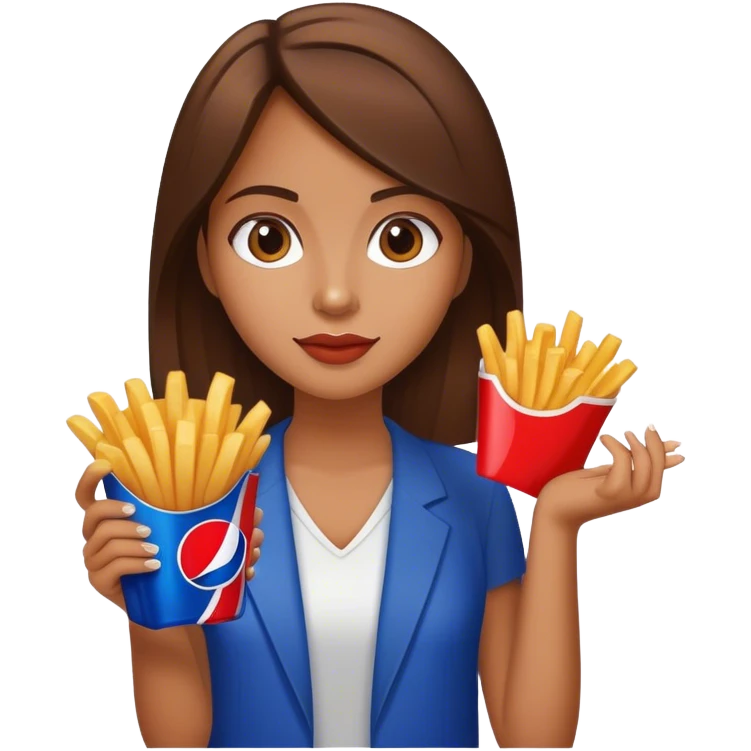 Girl with medium hair holding fries and Pepsi  emoji