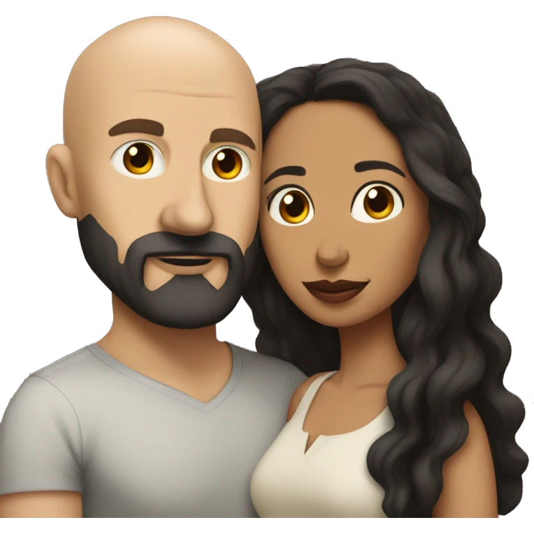 White Man bald with dark beard kissing short Mexican woman with long dark wavy hair emoji