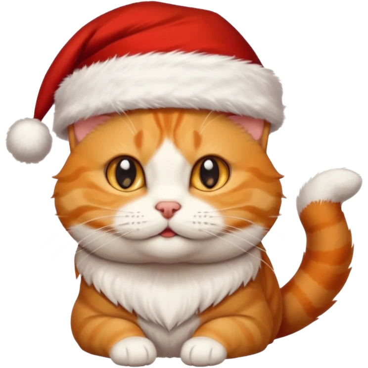 Make me a orange tabby cat with a white chin and a bit of white on the end of his tail and  a Santa hat that looks like 🐱 emoji with no beard  emoji