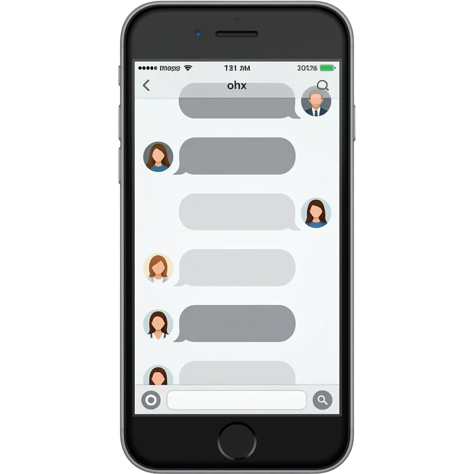 iphone device with messaging app open with profile pictures and medium grey and light grey bubbles emoji