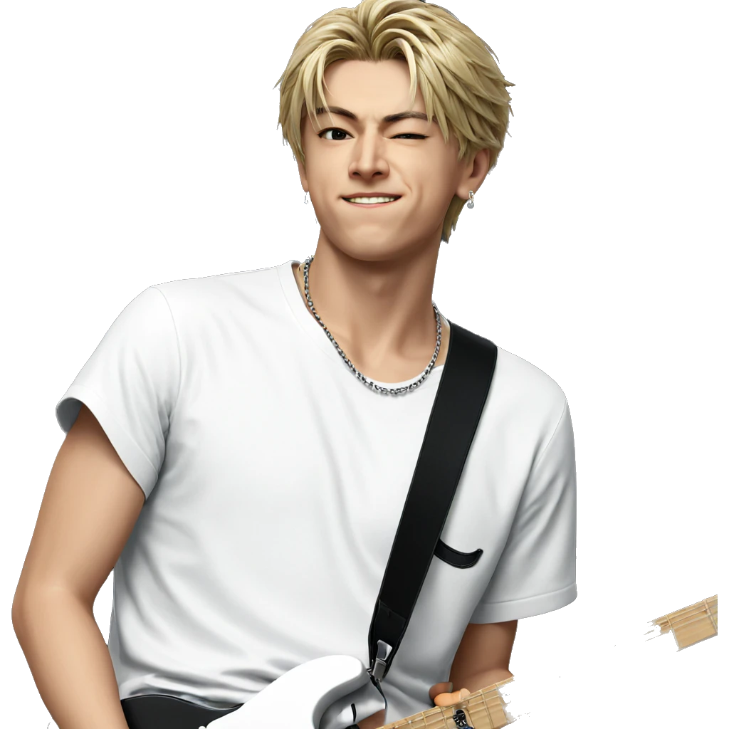 blonde boy with guitar necklace emoji