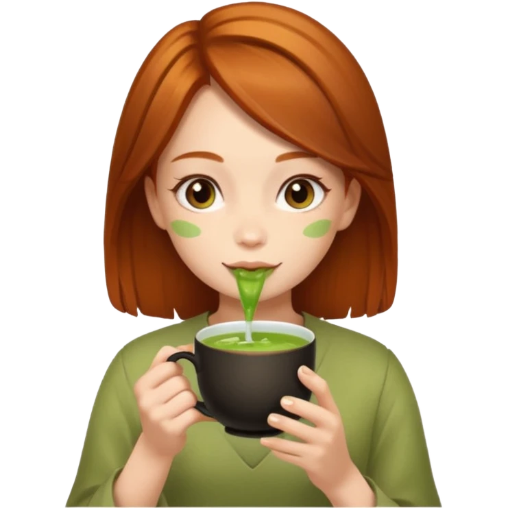 girl with brown and ginger hair drinking a matcha tea emoji