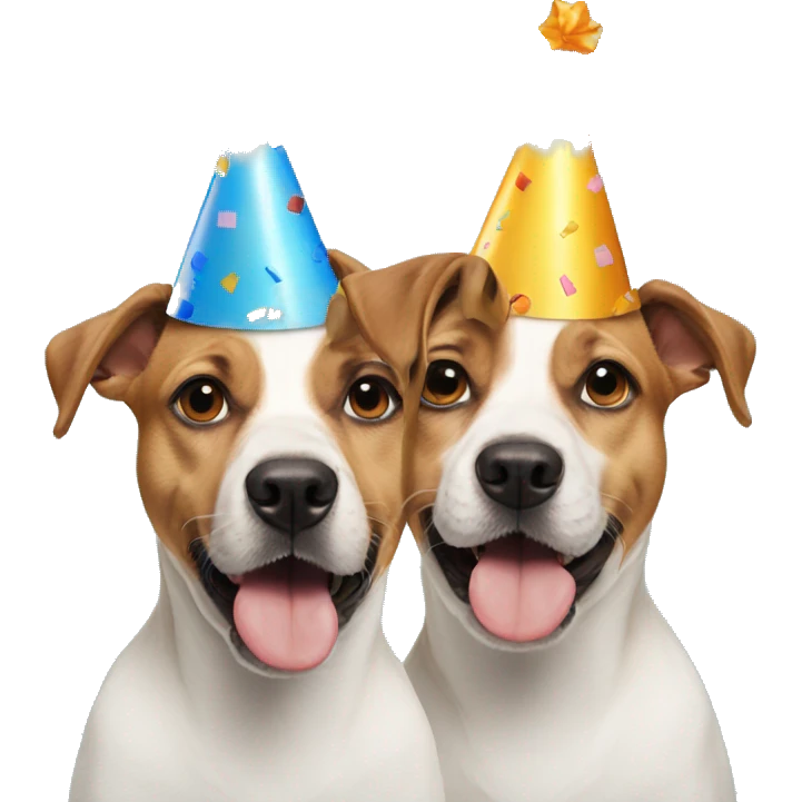 Two dogs wearing birthday hats emoji