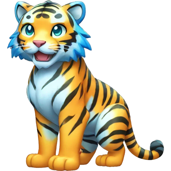 Colorful Shiny Kawaii Cute Blue-striped Tiger-Fakémon-Pokémon full body emoji