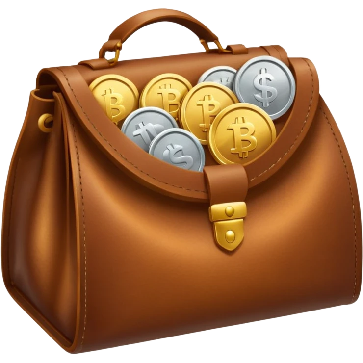 Gradient coins  inside a brown leather bag emoji