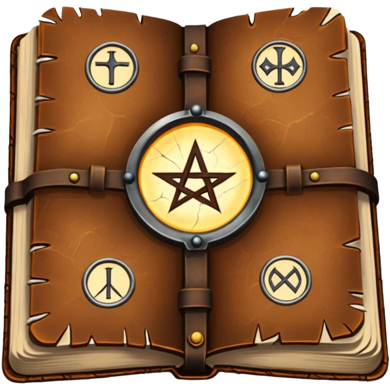 Spell Book – Old leather book with glowing runes and bookmarks emoji