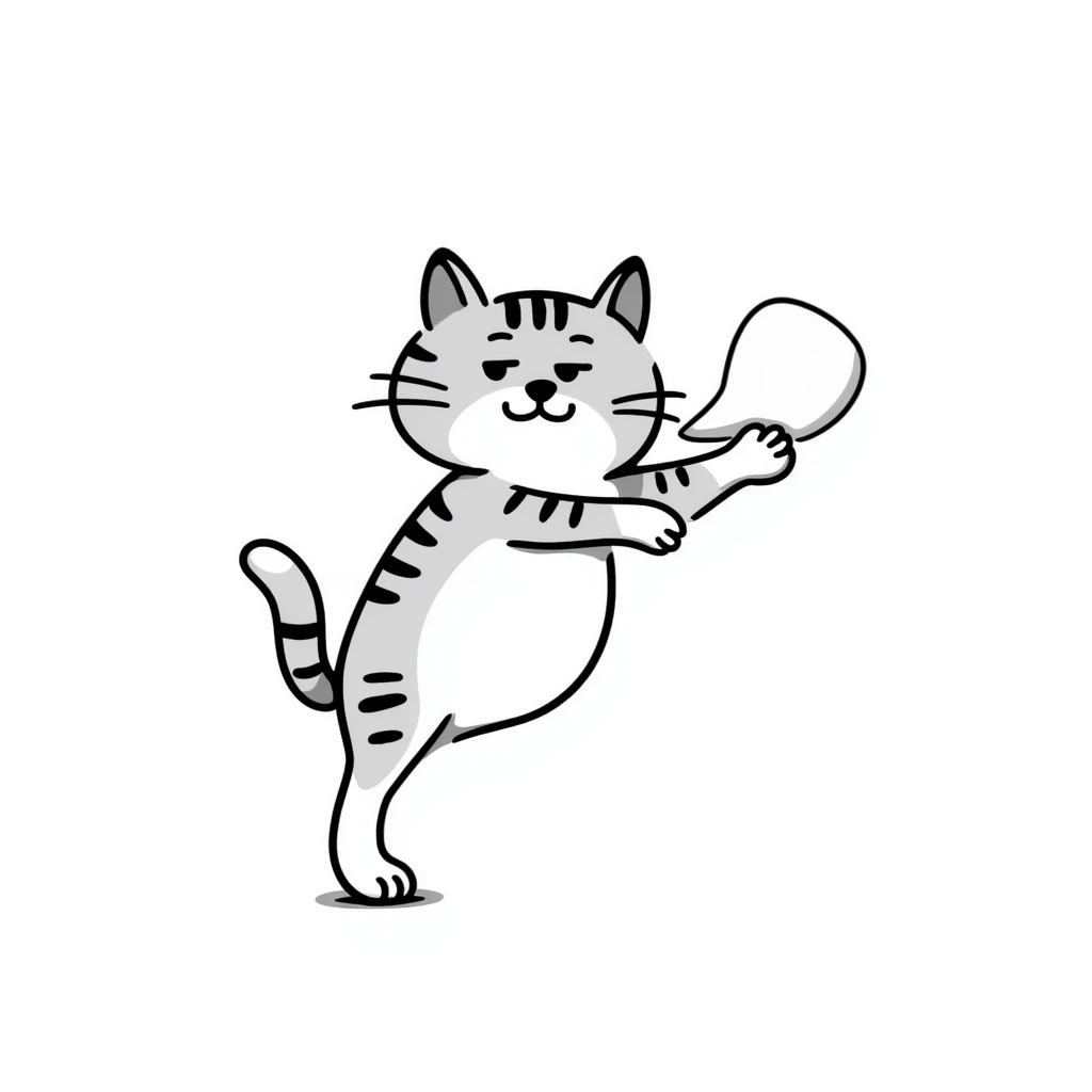Cute tabby cat with white stomach, hand-drawn style, playful pose showing white belly emoji