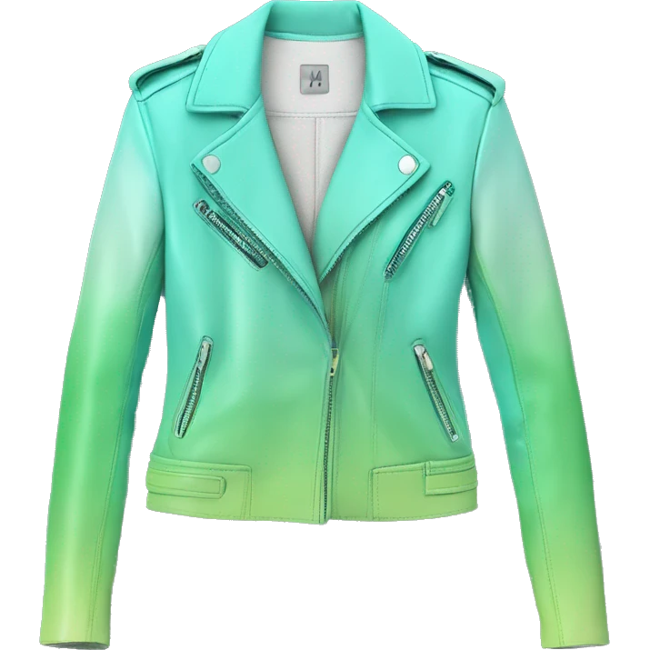 Hyper Realistic open tiffany blue ,pistachio green,sky blue and mint green ombre feminine fashion leather jacket. emoji