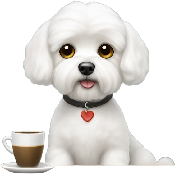A Maltese bichon having a coffee at Starbucks emoji