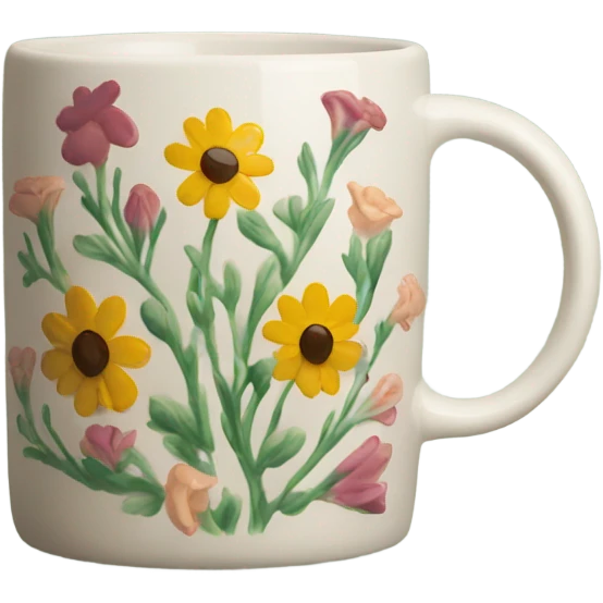 ceramic mug with flowers painted on it emoji