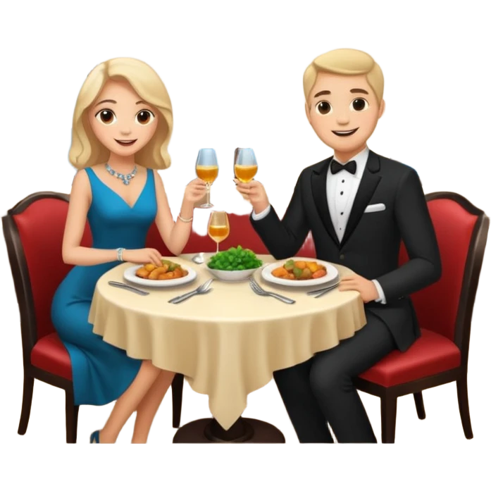 ligth couple having dinner at a restaurant full body emoji