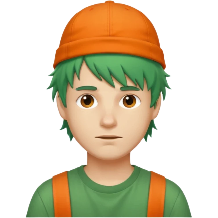 white guy, messy green hair, orange backwards hat, street fashion emoji