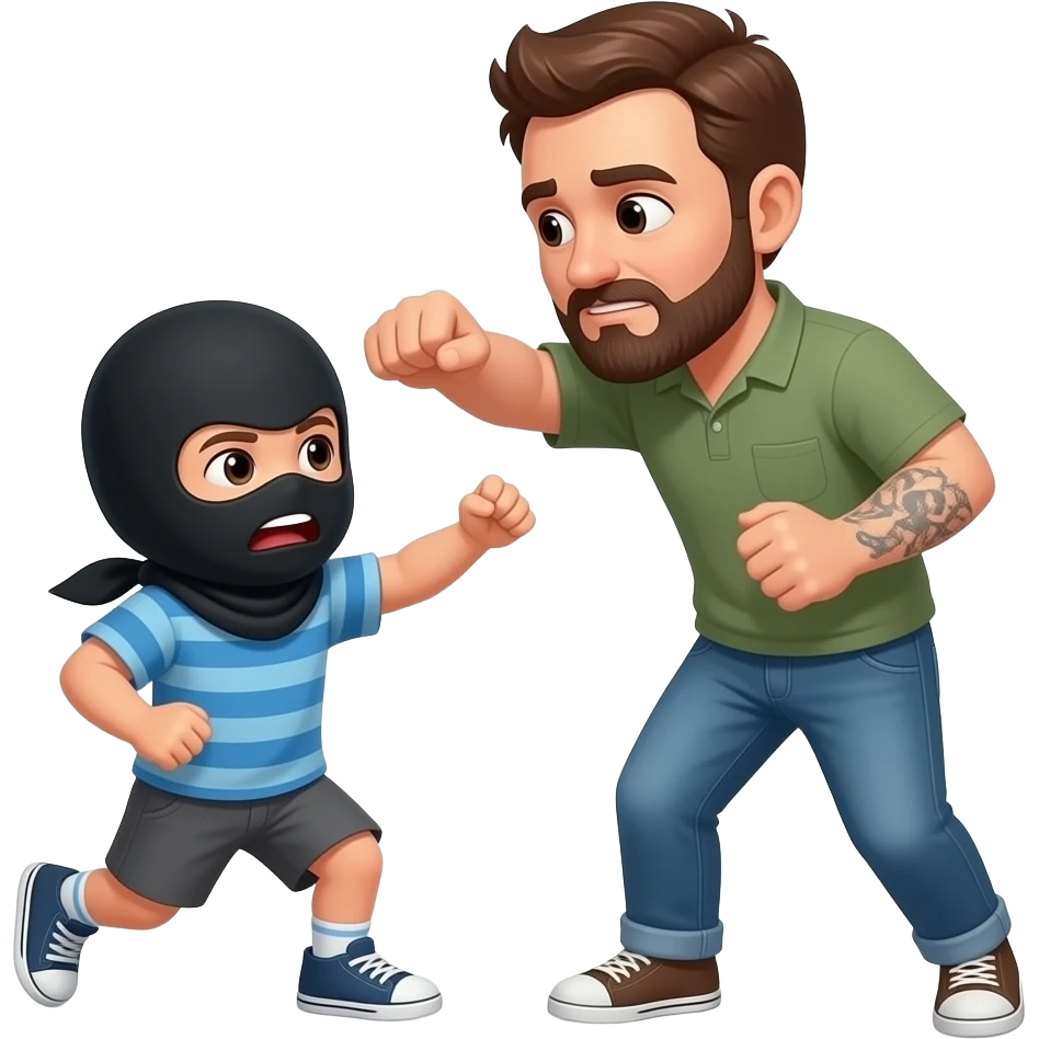 black child wearing a balaclava on getting beat up by an older white guy with a bald head black goatee emoji