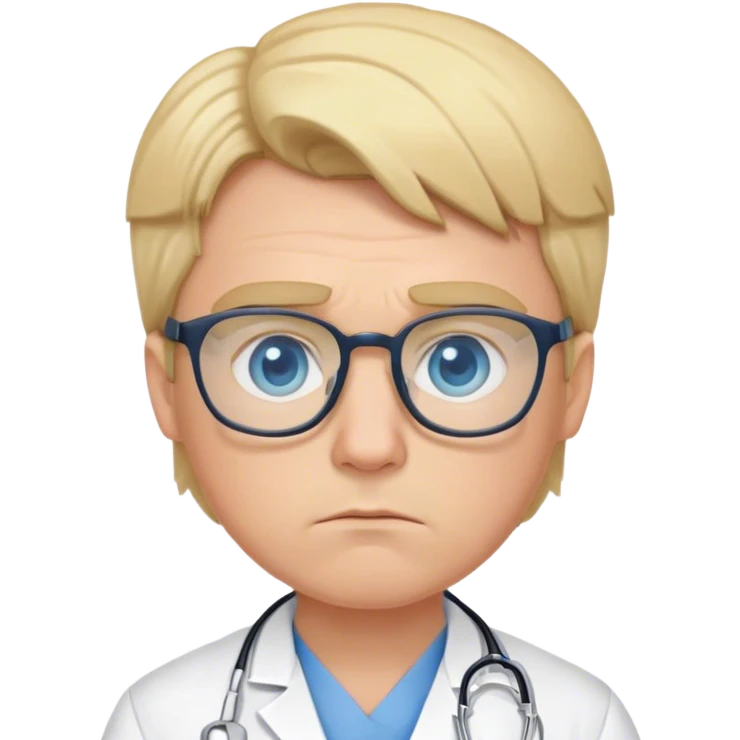 Young grumpy doctor with blonde hair, blue eyes, glasses  emoji