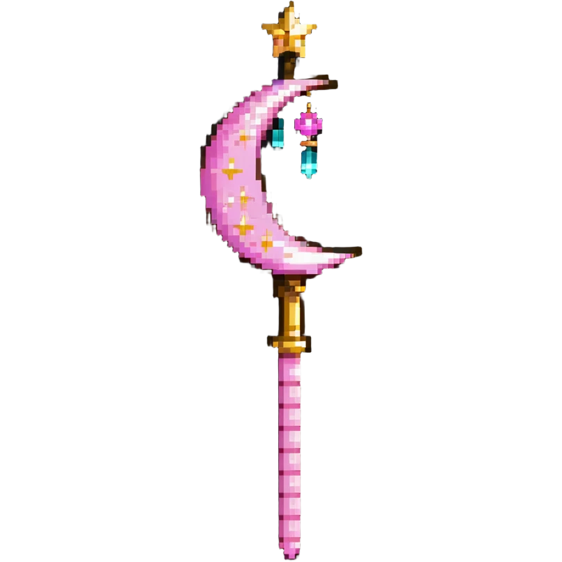 Sailor Moon's Moon Stick, a pink wand with a golden crescent moon on top and a magical pink crystal emoji