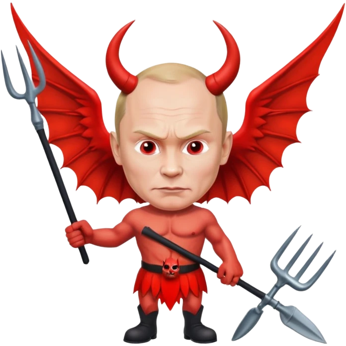 Putin as a devil with red skin, pitchfork, wings emoji