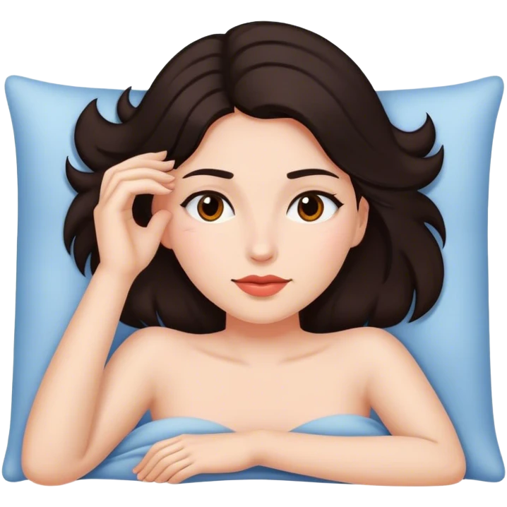 Mujer blanca ,pelo oscuro, acostada  emoji