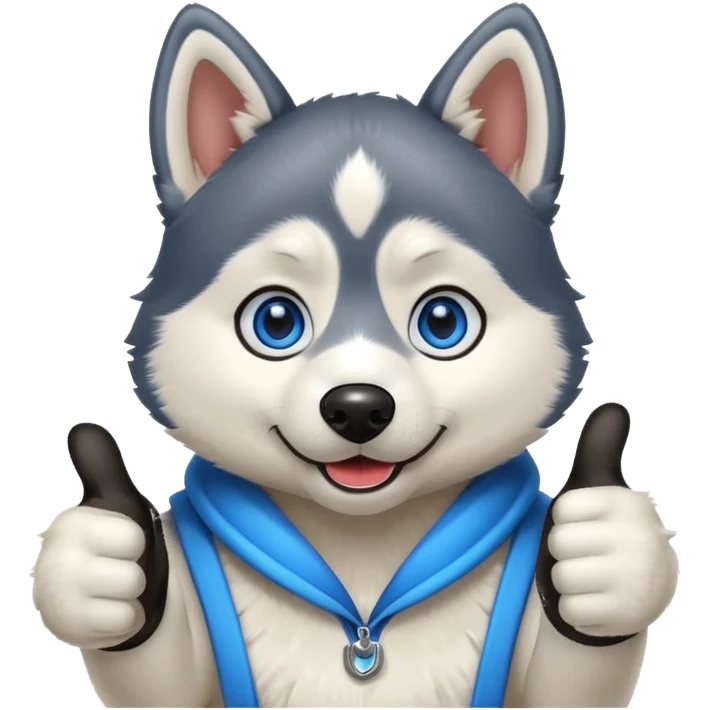 A husky dog with blue eyes doing a thumbs up emoji