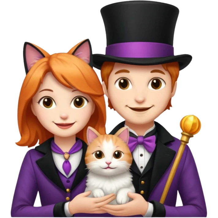 magician couple and their pet cat emoji