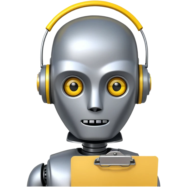 robot head, next to the head is a yellow clipboard checklist with a warning symbol on it emoji