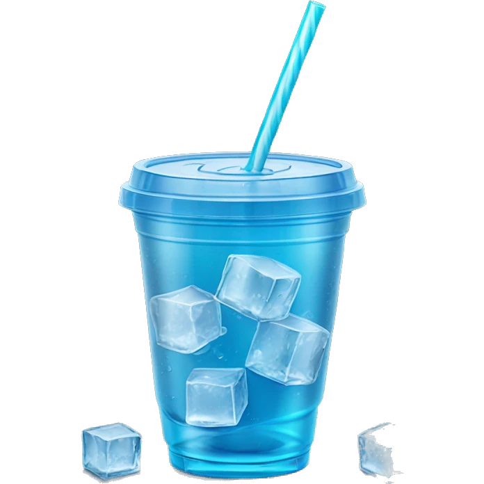 Realistic plastic cup and lid with Transluscent blue soda and large ice cubes inside and one straw through the top of the lid. emoji