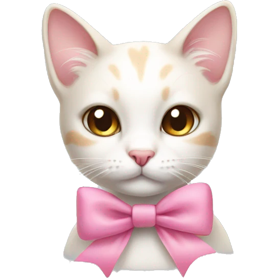 cute white and beige cat with pink bow emoji