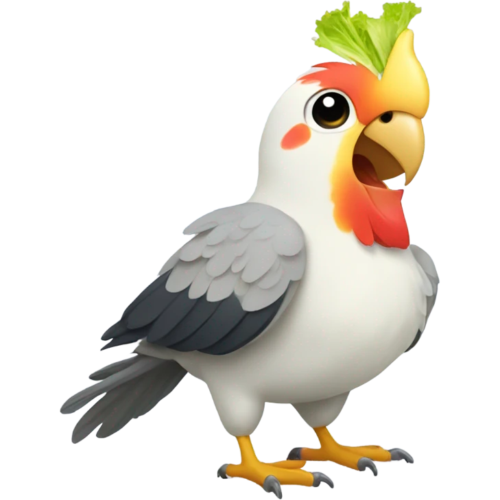 cockatiel bird holding salad emoji