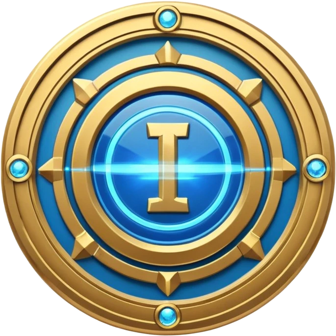 Futuristic anniversary medal badge, circular emblem with embossed Roman numeral I, metallic gold finish with electric blue glow accents, subtle outer energy ring, sci-fi web3 game UI style, polished 3D game asset, dark background, centered composition, high detail emoji