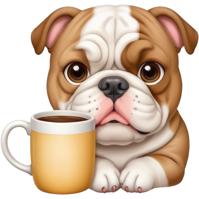 cute English bulldog holding a mug emoji