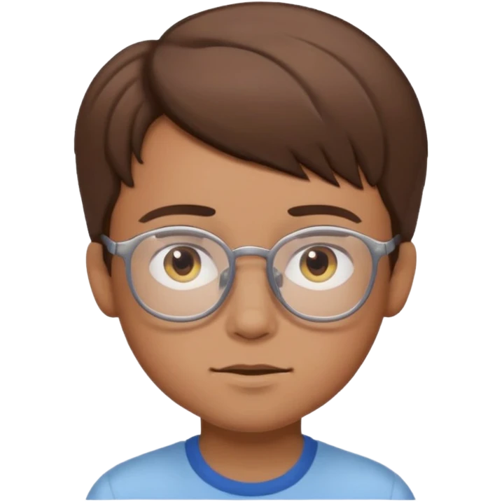 cartoon boy with brown hair, brown eyes, glasses,pastel toon style emoji