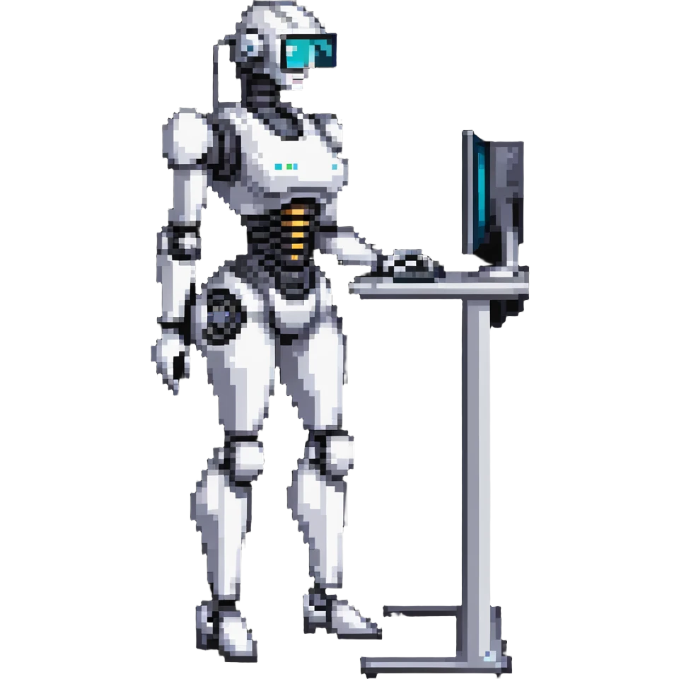 Curvy female robot with computer monitor head, stylish outfit emoji