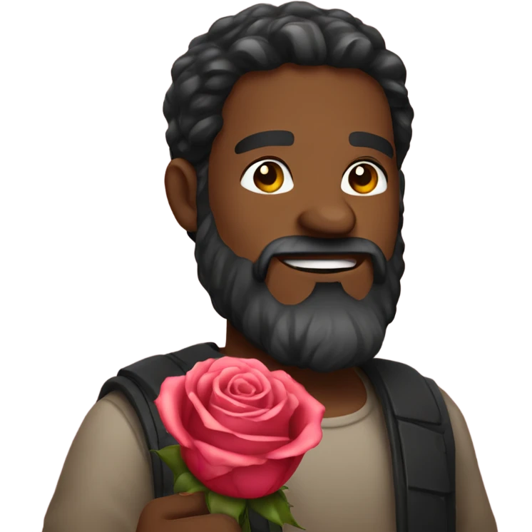 Bearded man holding rose emoji
