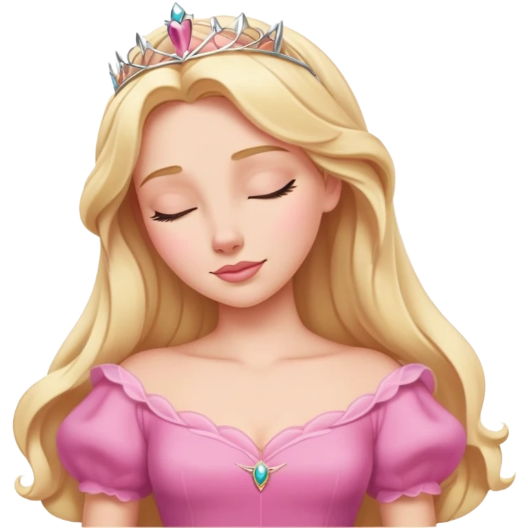 extremely minimal Aurora Sleeping Beauty from hips up, simple pink dress shape, basic blonde hair outline, few facial details, ultra simplified emoji