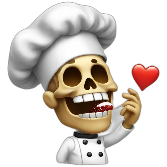 skull chef blowing a kiss heart emoji