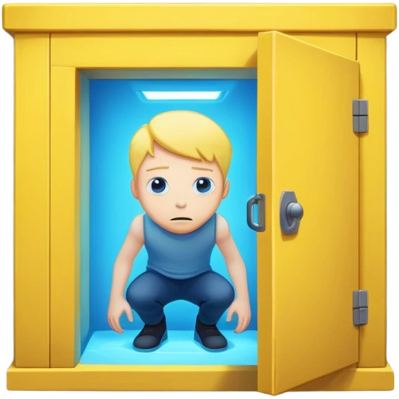 man hiding under yellow secret room trapdoor, blue glow in the room emoji